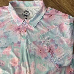 Proud 90 Golf Mens 3XL Floral Performance Polo Shirt Pink Green Short Sleeve